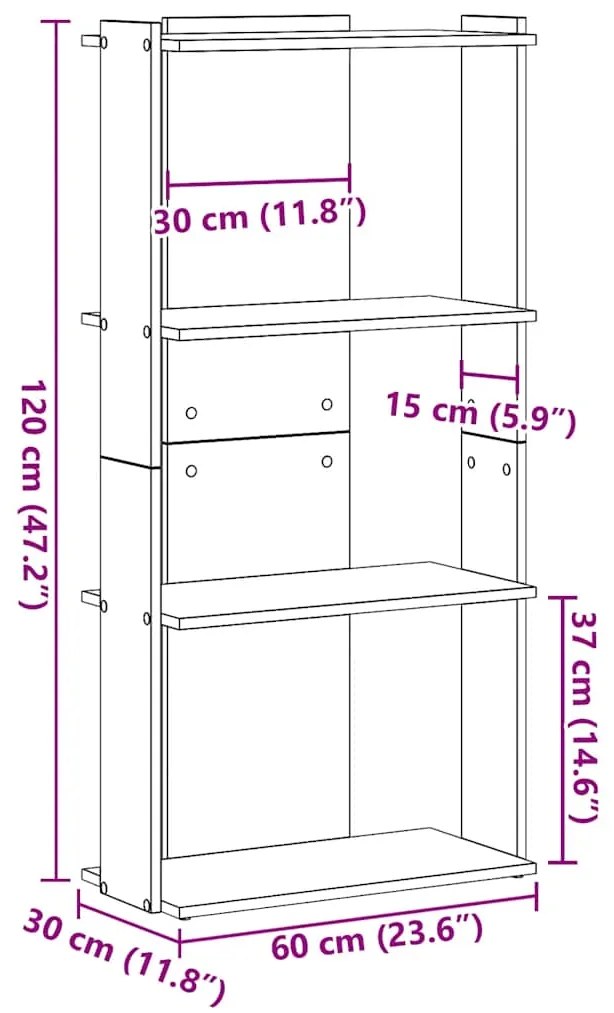 Estante 3-Tier Branco 60x30x120 cm Madeira Engenheirada