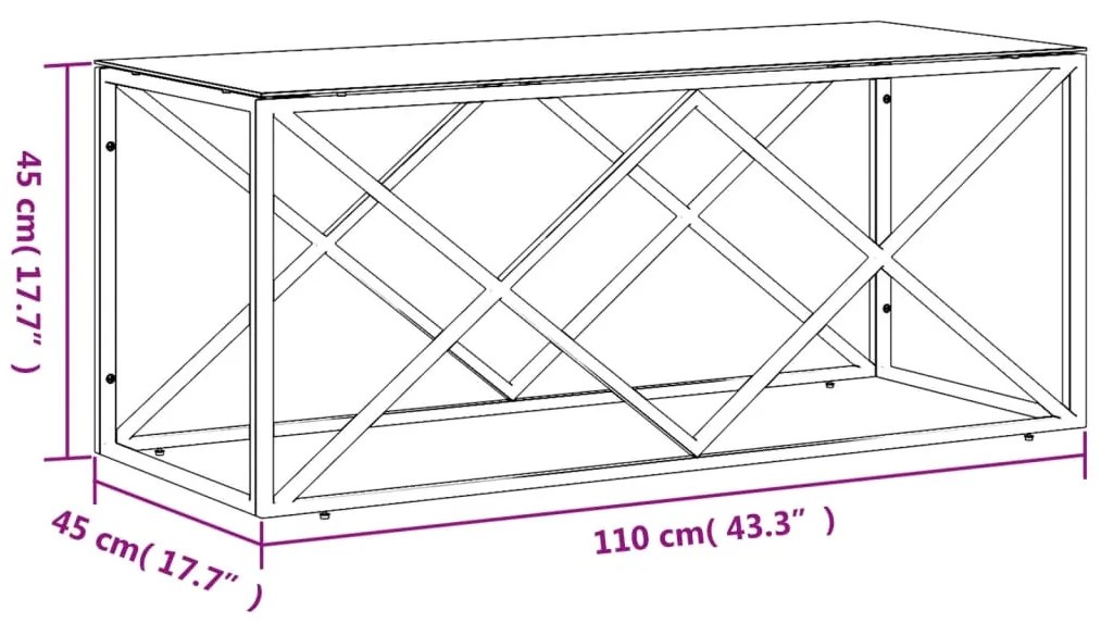 Mesa de centro 110x45x45 cm aço inoxidável e vidro