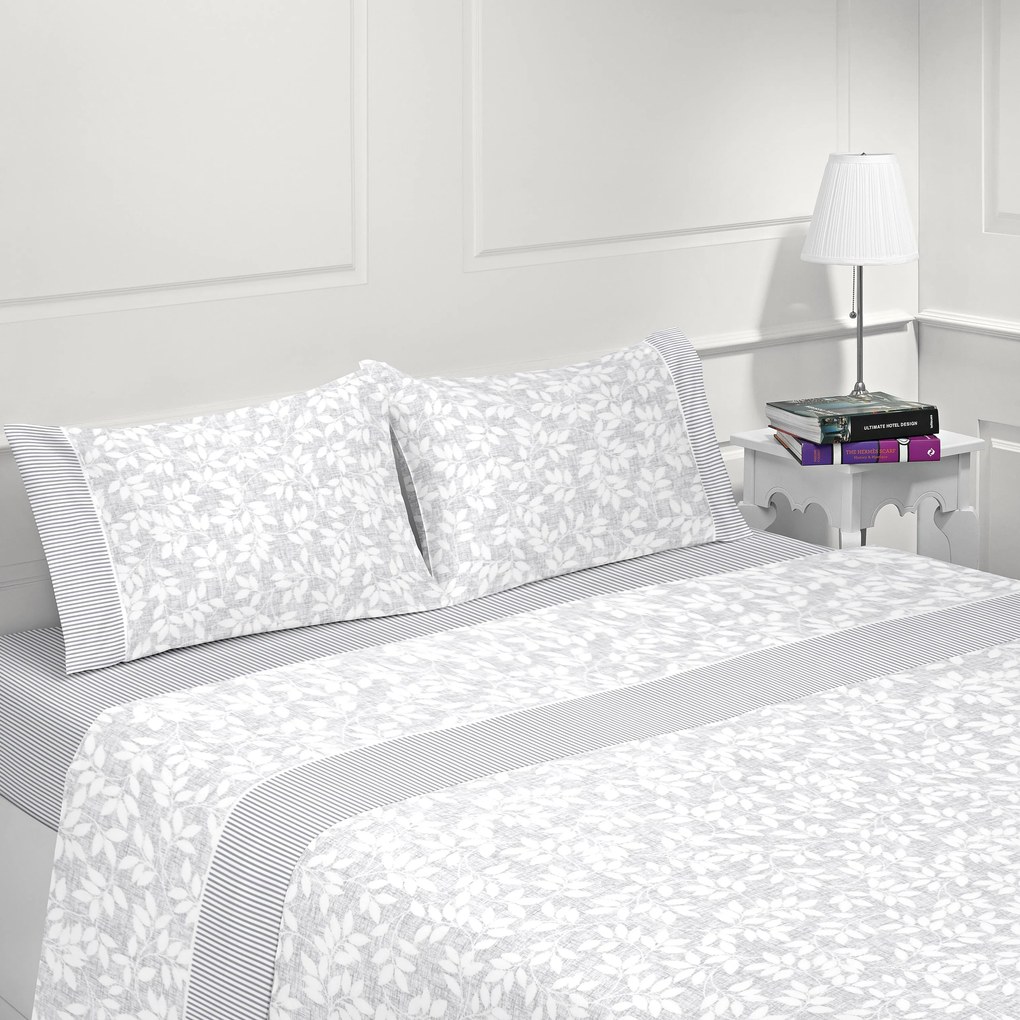 Lençóis flanela para inverno - Jogo de lençóis em flanela nacional: Cinzento Cama 160cm - 1 lençol superior 240 x 290 cm + 1 lençol capa ajustável 160 x 200 + 30 cm + 2 fronhas almofada 50x70 cm