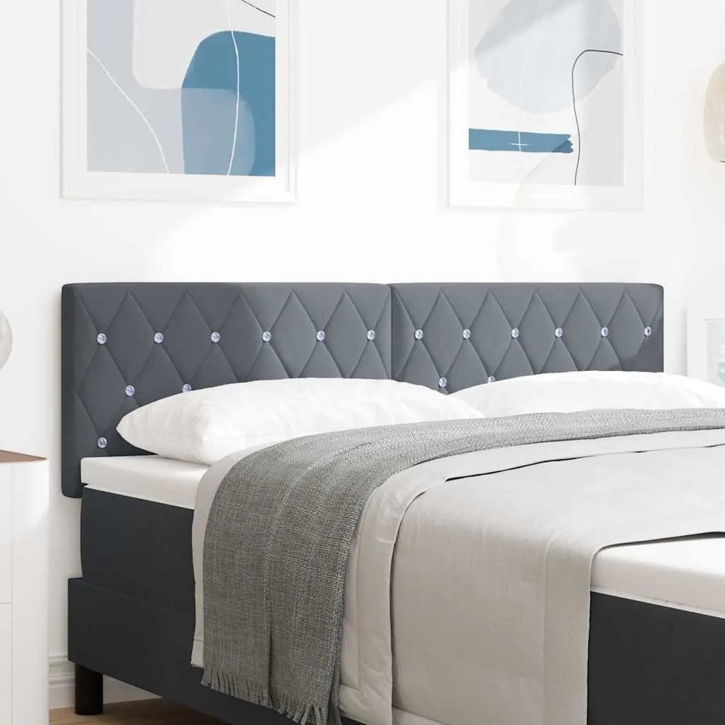 vidaXL Cabeceira Almofadada Cinza Escuro, 160 cm, de Veludo com Botão de Cristal