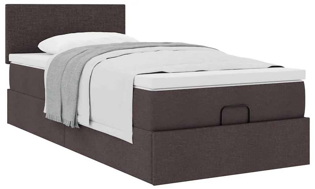 Cama otomana com colchão 90x200 cm tecido castanho escuro