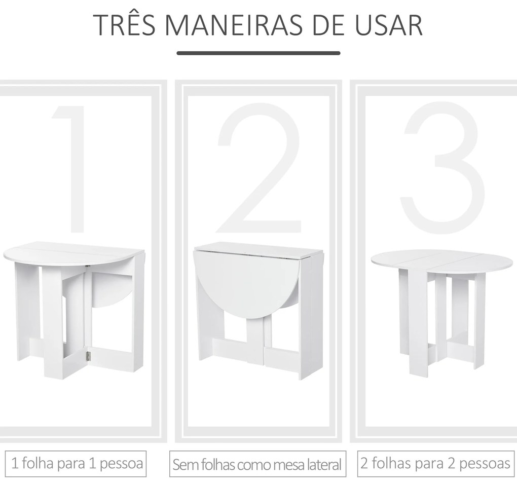 Mesa de Jantar Dobrável - Branco - Design Minimalista