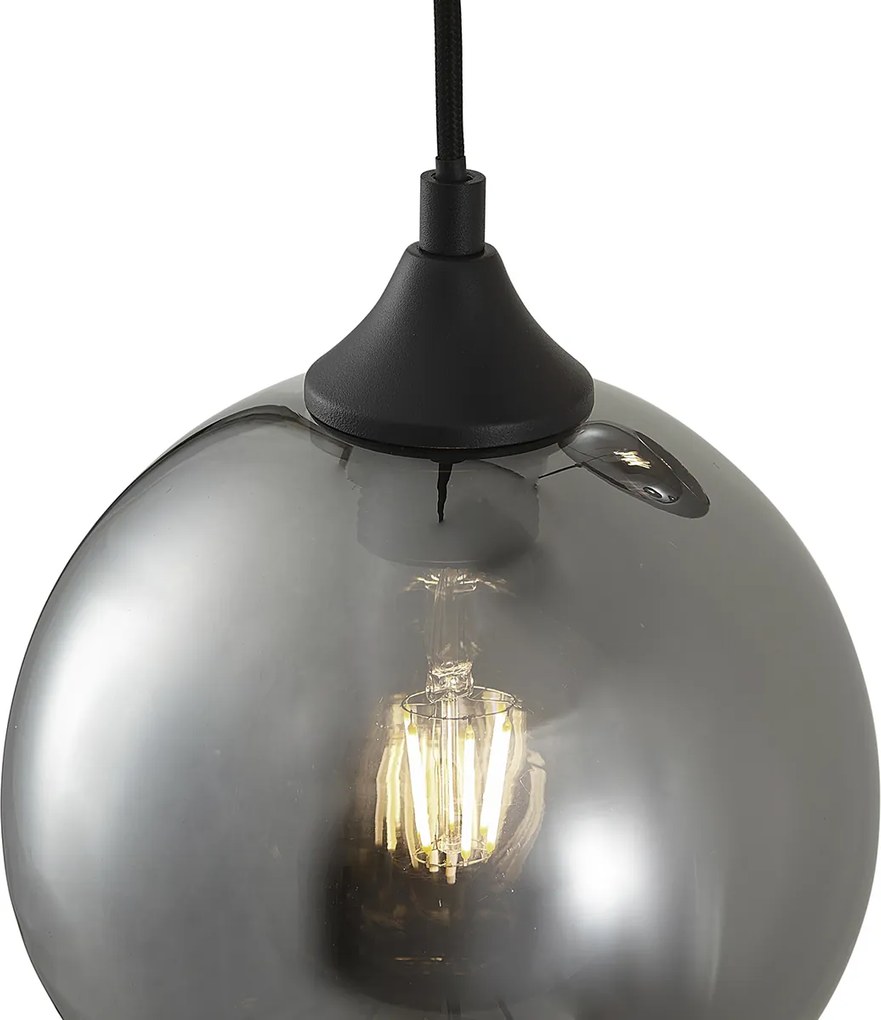 Candeeiro suspenso Art Deco preto com vidro fumado 3 luzes - Wallace