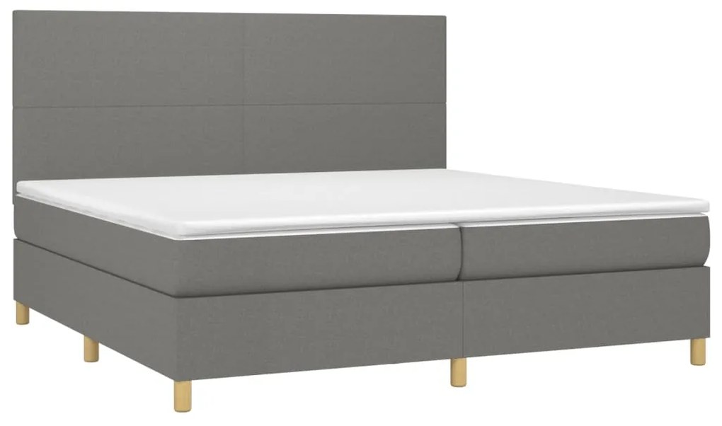 Cama box spring c/ colchão e LED 200x200 cm tecido cinza-escuro