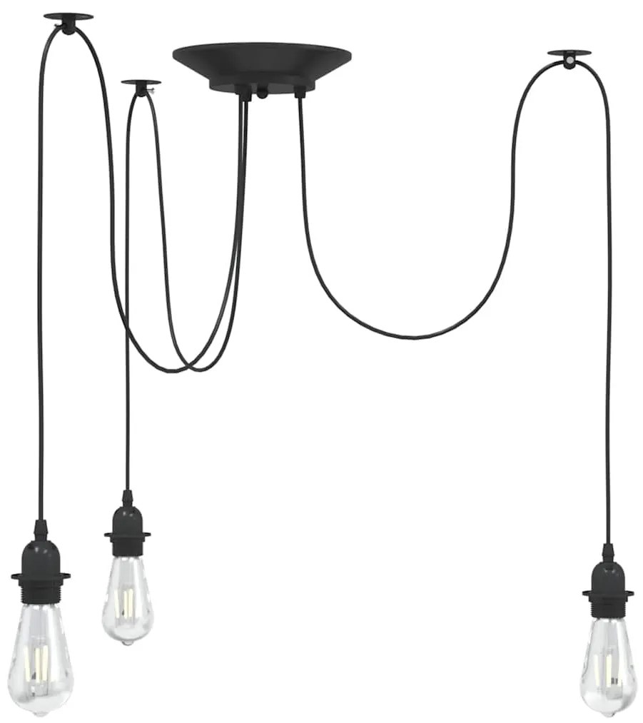 Candeeiro suspenso com 3 porta-lâmpadas E27 metal preto