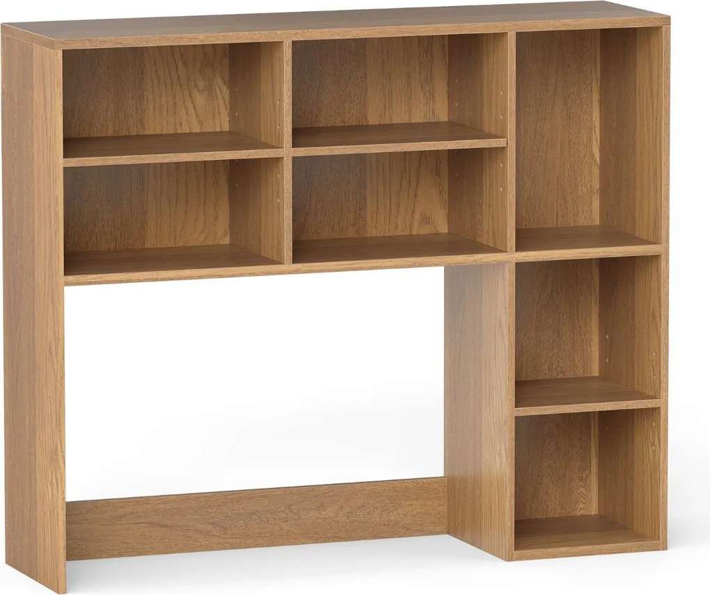 Estante de secretária 94 x 25 x 79 cm com 3 prateleiras ajustáveis e compartimento aberto para monitores até 27" para casa e escritório Natural