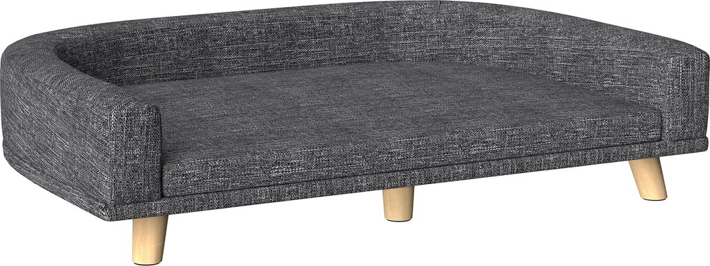 PawHut Sofá para Cães Cama Elevada para Cães Estofada com Almofada Lavável e Pés de Madeira de Pinho 98x67x25 cm Cinza Escuro | Aosom Portugal