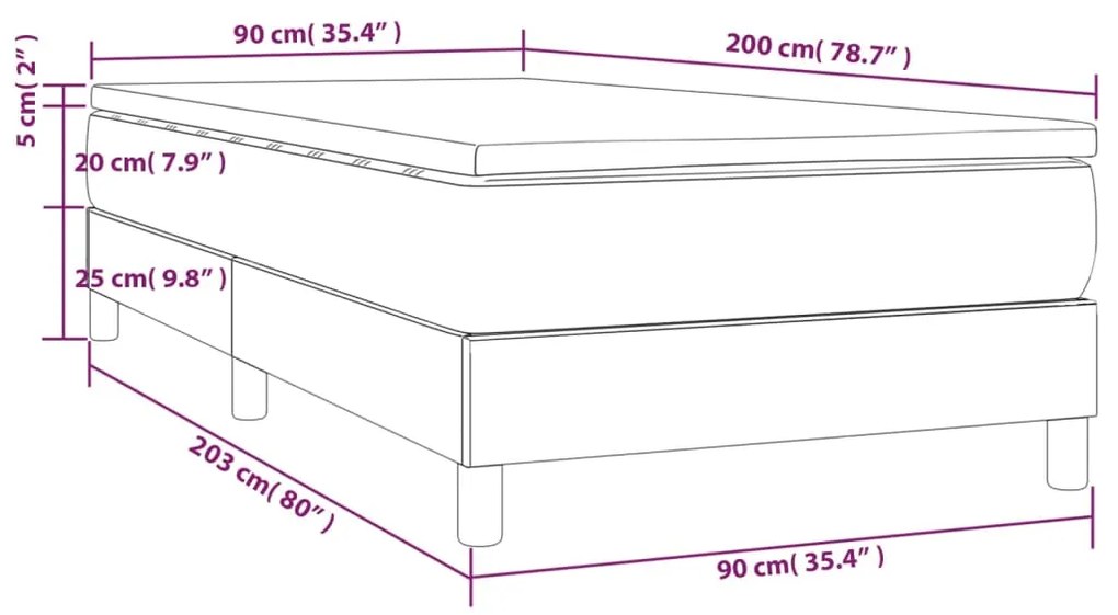 Cama com molas/colchão 90x200 cm veludo cinza-claro