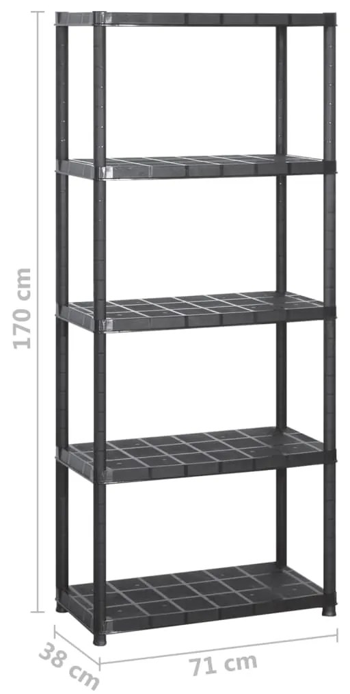 Unidade com 5 prateleiras 213x38x170 cm plástico preto