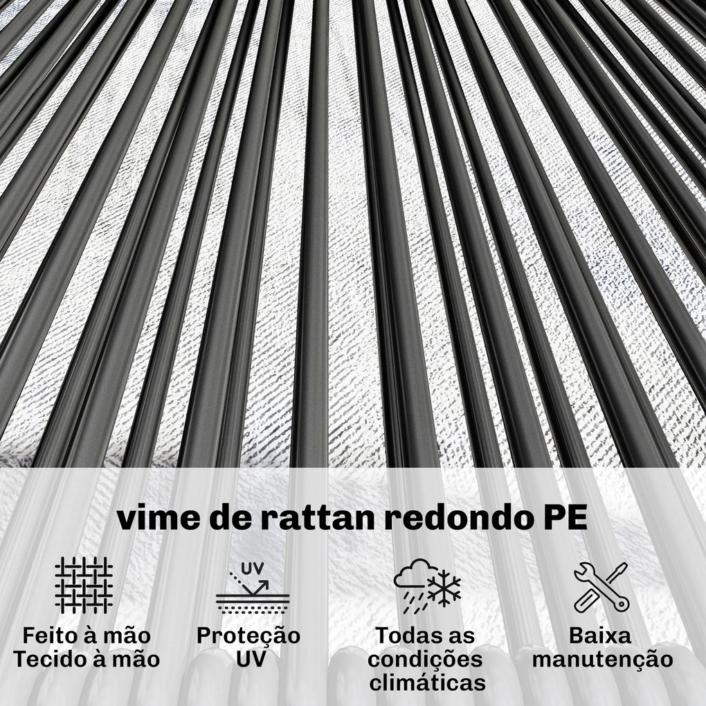 Sofá Exterior de Ratan de 2 Lugares com Assento e Encosto em Ratan, Estrutura de Aço, Suporta até 240 kg, Preto