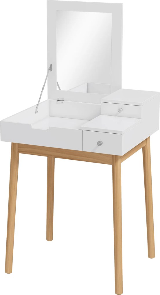 HOMCOM Penteadeira com espelho mesa de maquilhagem estilo moderno - 2 gavetas, espelho rebatível para quarto, sala, 60 x 50 x 85,5 cm branco | Aosom Portugal