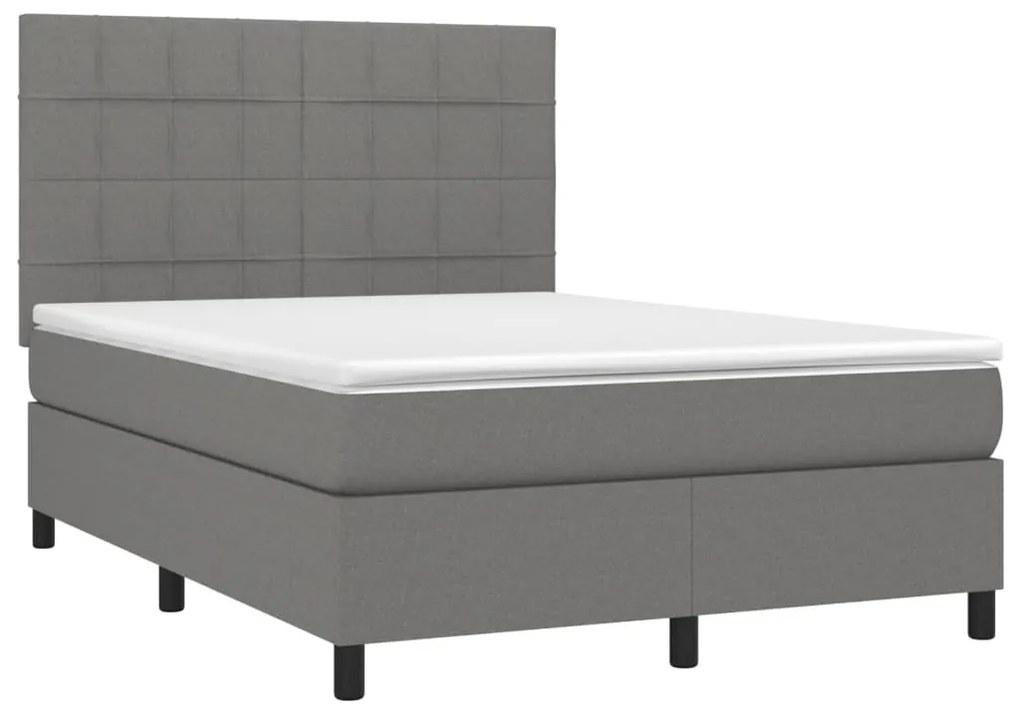 Cama box spring c/ colchão e LED 140x200 cm tecido cinza-escuro