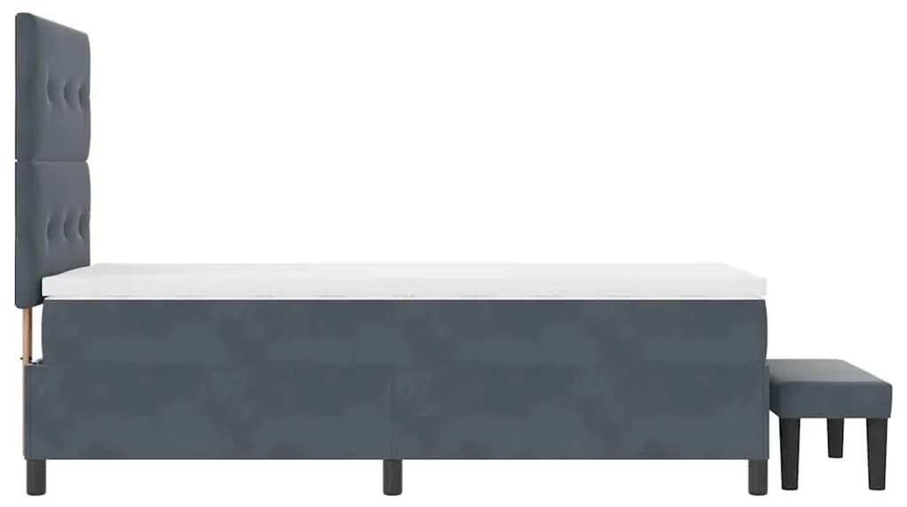 Cama Box Spring com Colchão e Banco Cinza Escuro 90x200 cm Veludo
