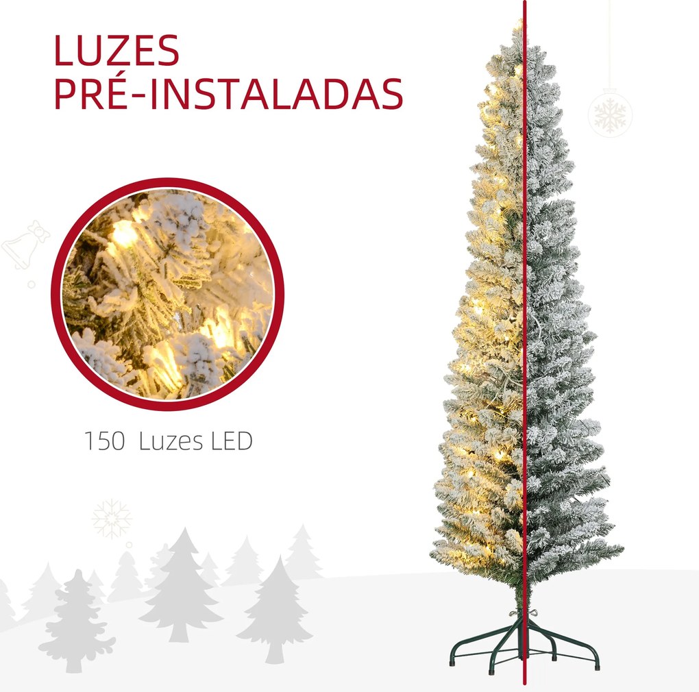 Árvore de Natal 180 cm Árvore de Natal Artificial Nevada com 150 Luzes
