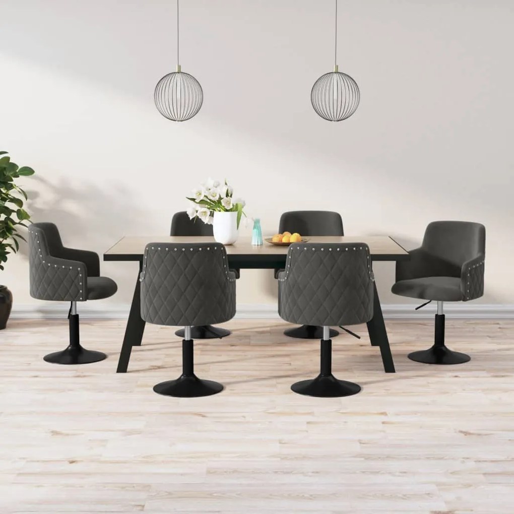 vidaXL Cadeiras de jantar giratórias 6 pcs veludo cinzento-escuro