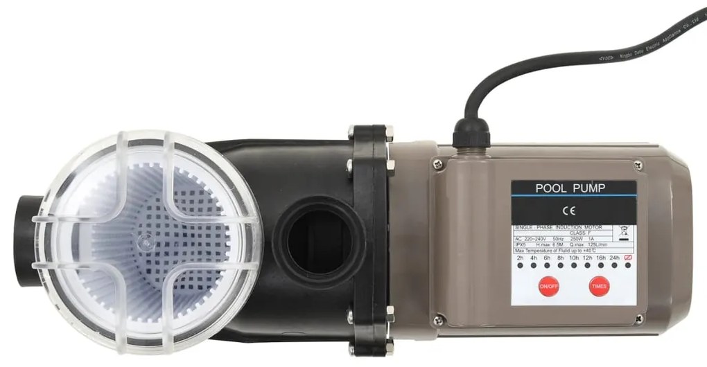 Bomba de piscina com temporizador preto 0,25 HP 8000 L/h