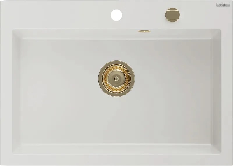 Mexen Elix lava-loiça de granito de 1 bacia 700 x 500 mm, branco, sifão dourado - 6526701005-20-G