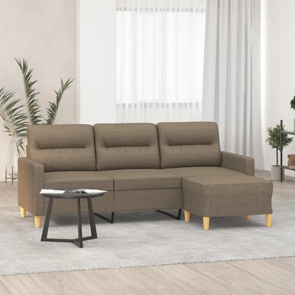 vidaXL Sofá 3 lugares com apoio de pés 180 cm tecido cinza-acastanhado