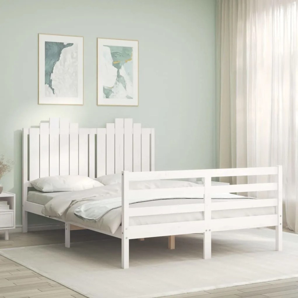vidaXL Estrutura de cama com cabeceira 140x200cm madeira maciça branco