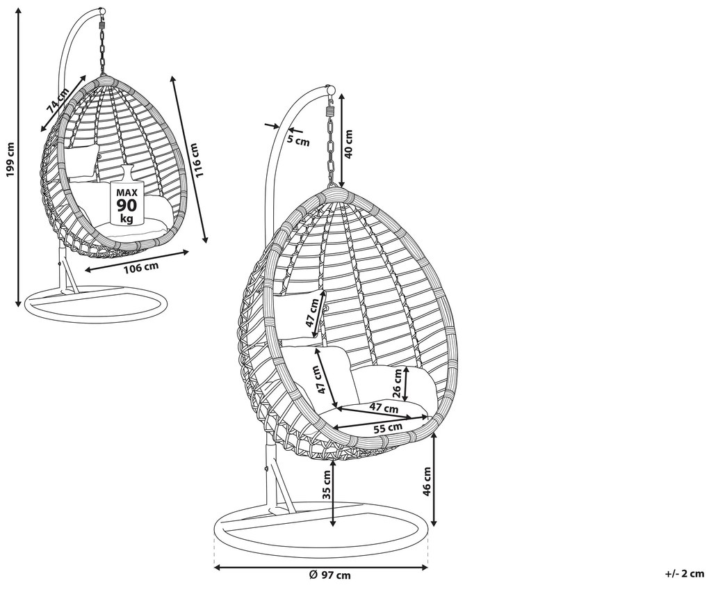 Cadeira suspensa em rattan cinzento com suporte TOLLO Beliani