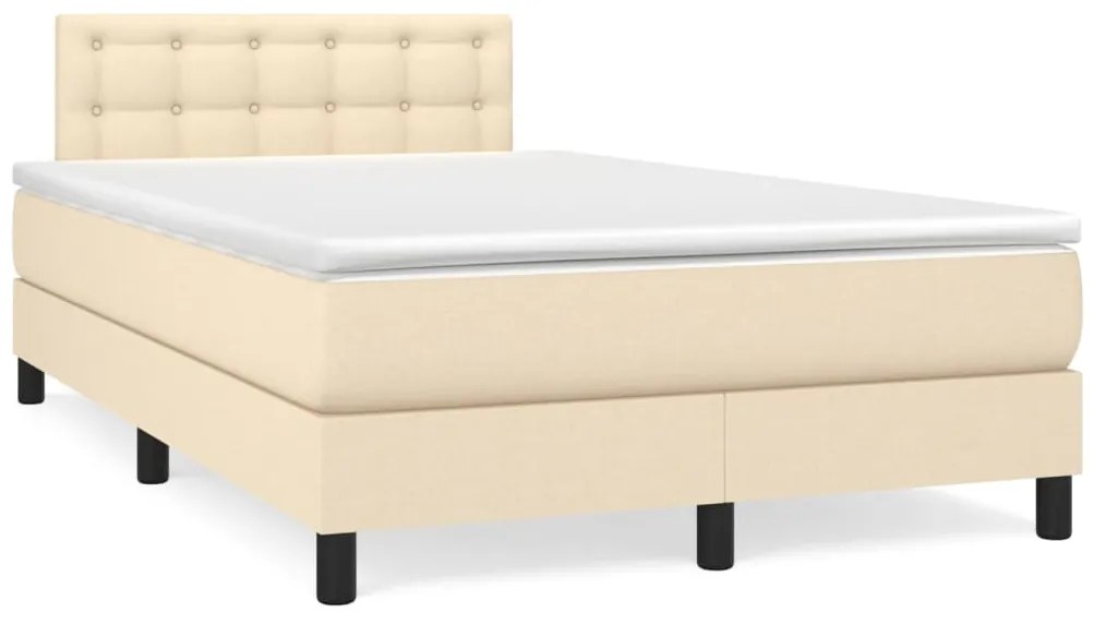 Cama box spring c/ colchão e LED 120x190 cm tecido cor creme