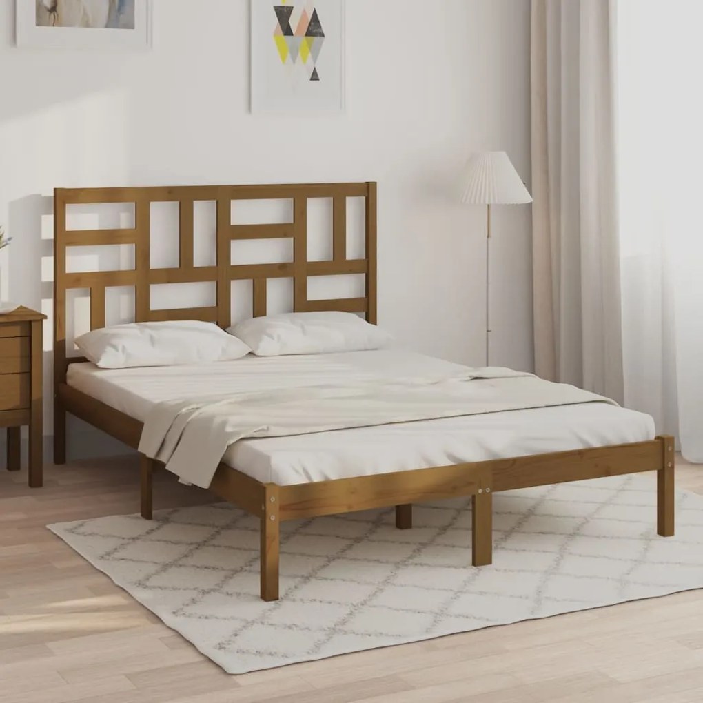 vidaXL Estrutura de cama 140x200 cm madeira maciça castanho-mel
