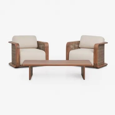 Conjunto De Jardim Com 2 Poltronas E Mesa De Centro Em Madeira De Acácia Noira Castanho Acácia - Sklum