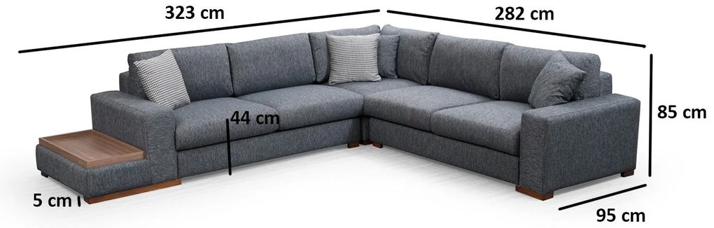 Sofá de Canto Loop - Cor Antracite - 282 x 323 cm