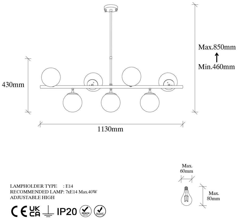 Candeeiro de Teto "Fazli" com Altura Ajustável – 113x40x46-85 cm – Des