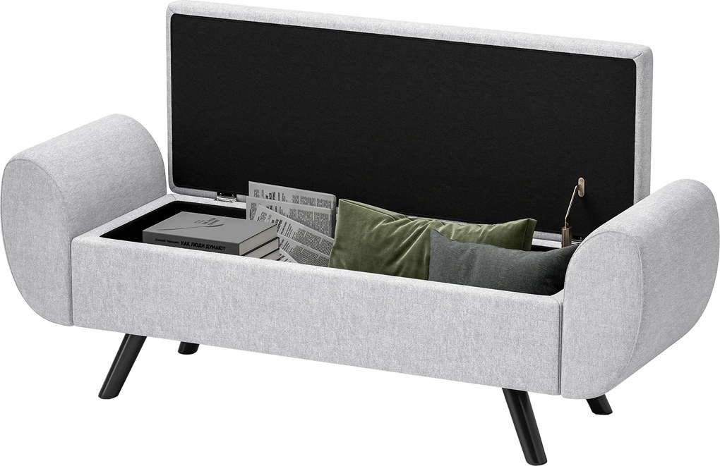 Banco com arrumação 132 x 42 x 50 cm de 53,8 L, com assento estofado em linho e braços, para sala de estar, quarto, hall de entrada, cinzento