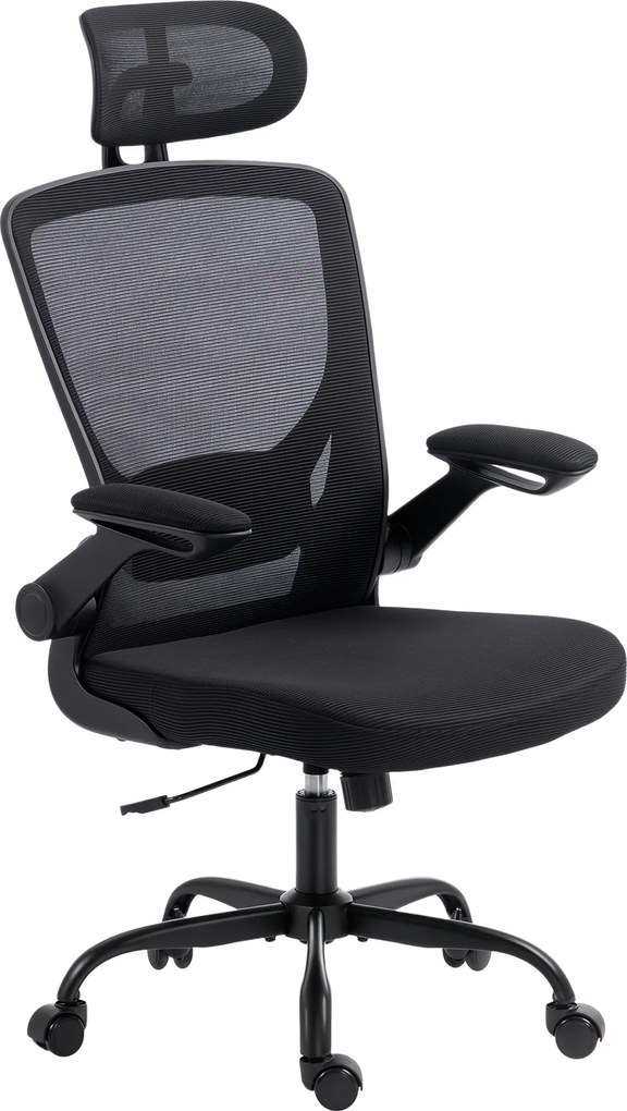 Cadeira de Escritório Ergonómica, 65 x 64 x 129 cm, Apoio Lombar e de Cabeça Reguláveis, Preto