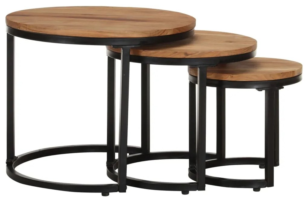Mesas de apoio 3 pcs madeira de acácia maciça