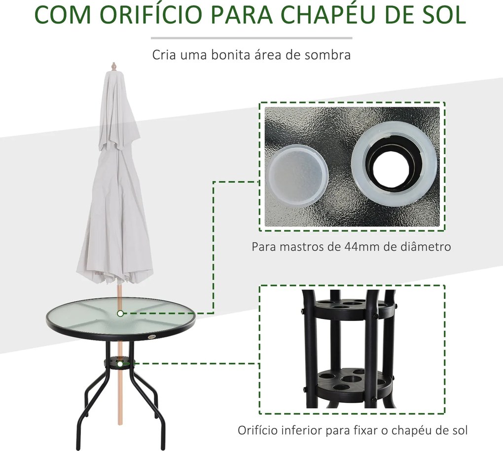 Mesa de Jardim Redonda Mesa Sala de Jantar de Cristal Temperado com Or