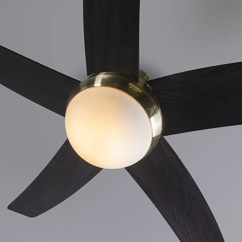 Ventilador de teto dourado com impressão de madeira 132cm com controle remoto - Cool Moderno
