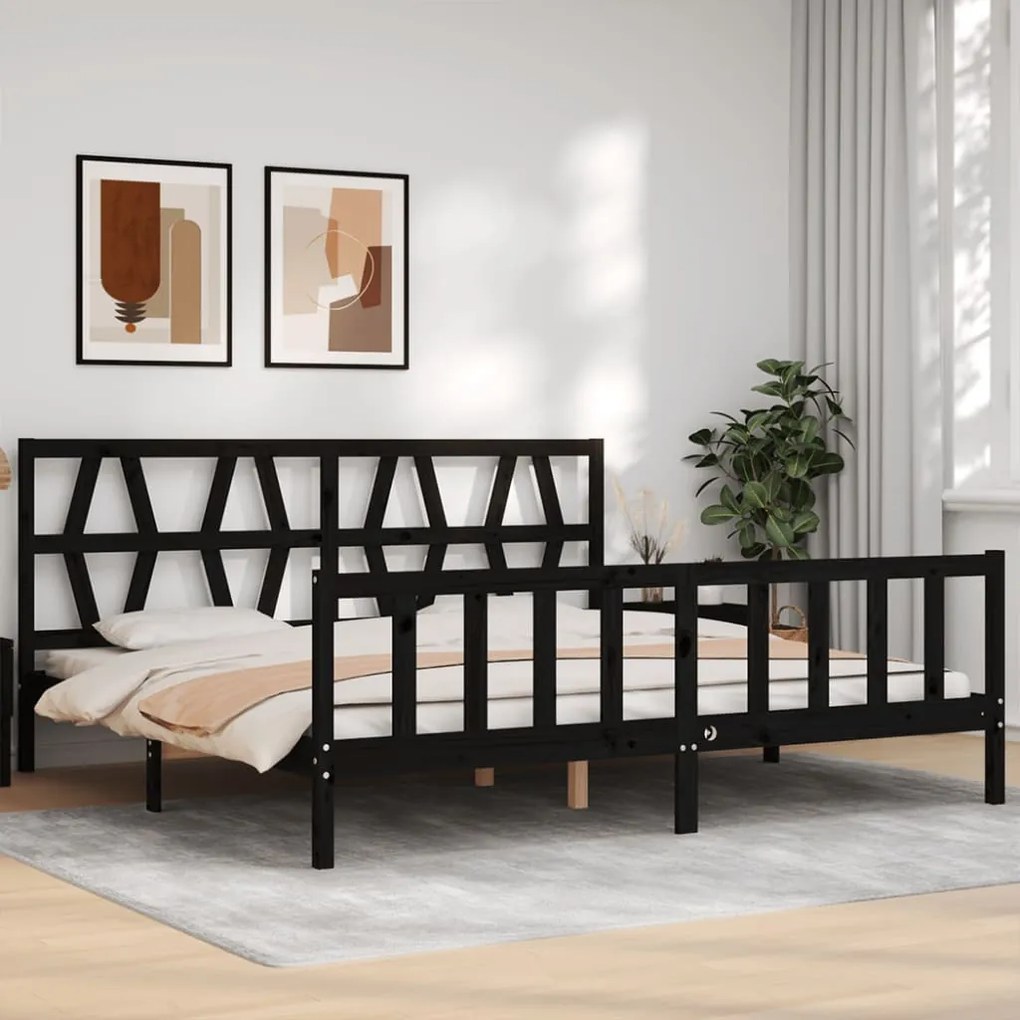 vidaXL Estrutura cama Super King Size c/cabeceira madeira maciça preto