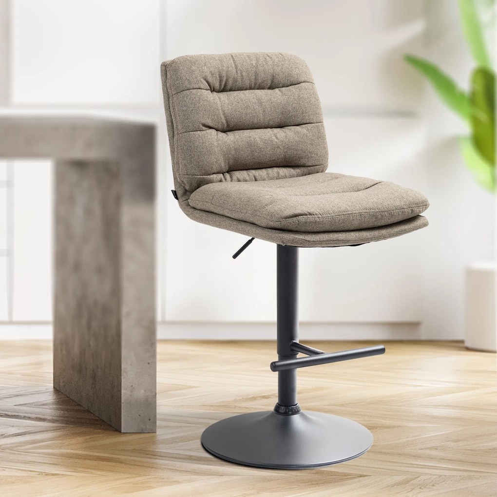 Banco de bar Damar em tecido com estrutura preta 94-116 x 42 x 56 cm Castanho acinzentado