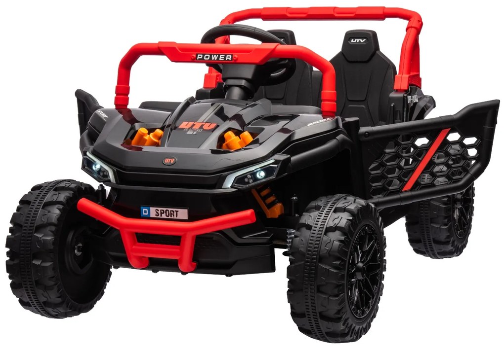 Buggy elétrico para crianças UTV Small 12V Tração traseira, Bateria de 12V, Rodas de plástico, Controlo remoto 2,4 GHz, Leitor de MP3 com entrada USB/