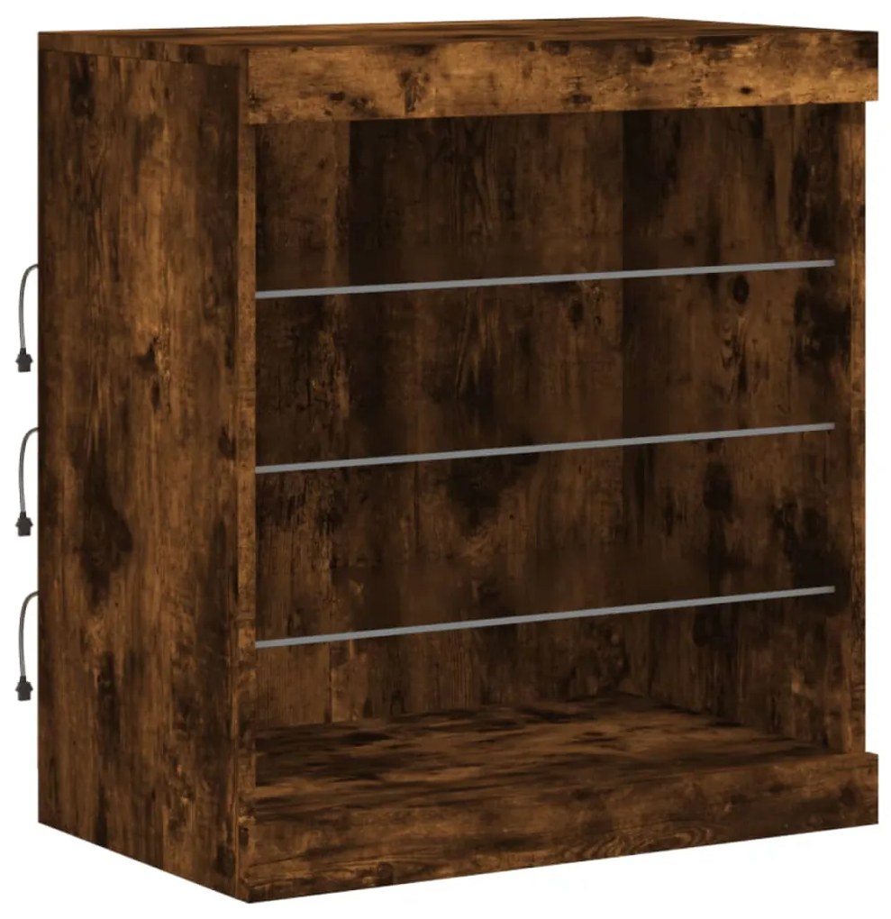 Aparador com luzes LED 181,5x37x67 cm carvalho fumado