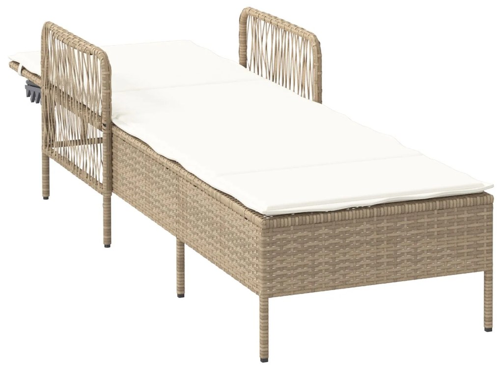 Espreguiçadeira Bege e creme Vime PE 157 x 55 x 92 cm Dobrável