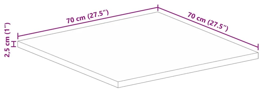 Tampo de mesa quadrado 70x70x2,5 cm mangueira maciça