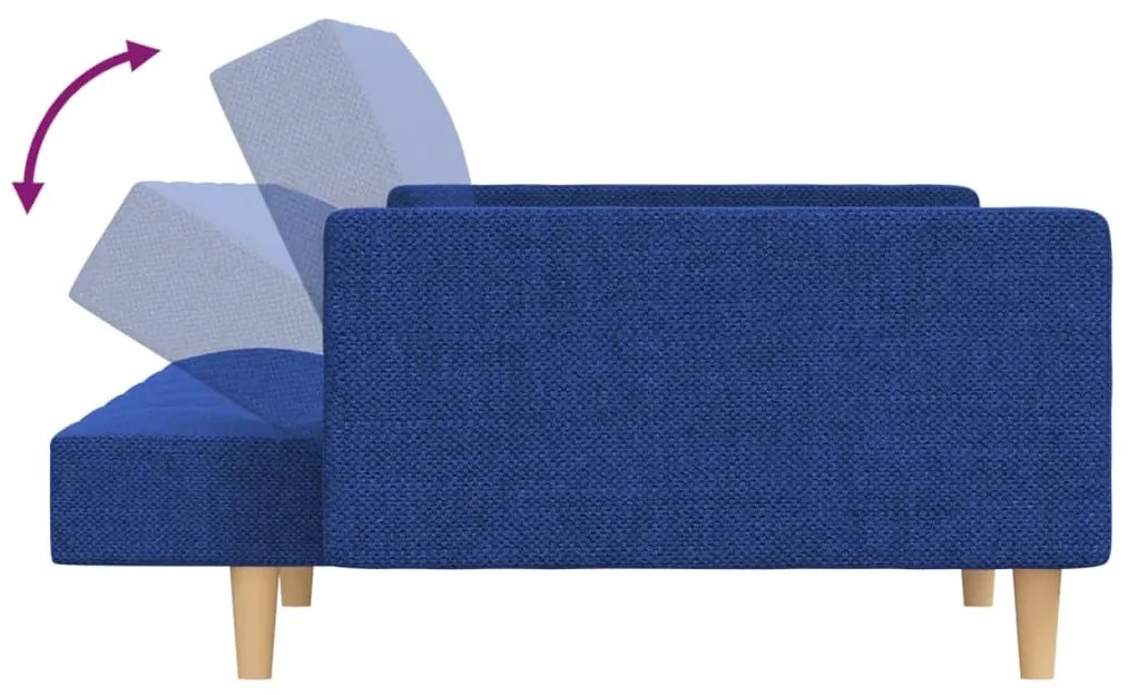 Sofá-cama 2 lugares com duas almofadas tecido azul