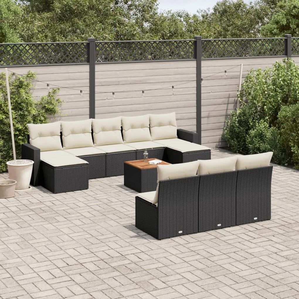 vidaXL 11 pcs conjunto sofás de jardim c/ almofadões vime PE preto
