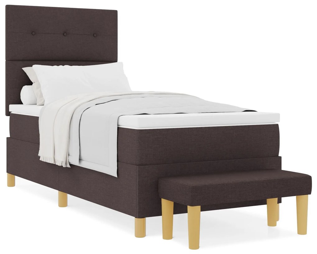 Cama Box Spring vidaXL com Colchão e Banco Marrom Escuro 90x200 cm Tec