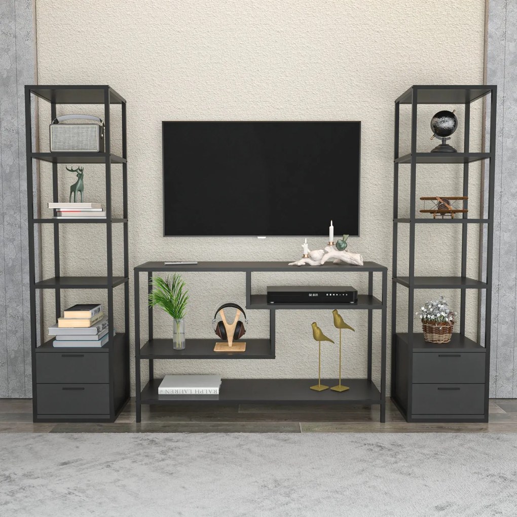 Móvel TV Robbins – Preto Antracite – 198 cm x 39 cm x 160 cm
