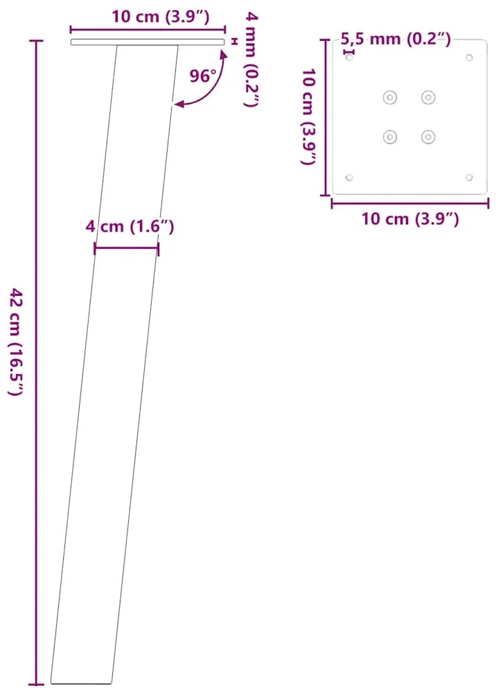 Pés para mesa de centro 4 peças aço natural 42 cm aço