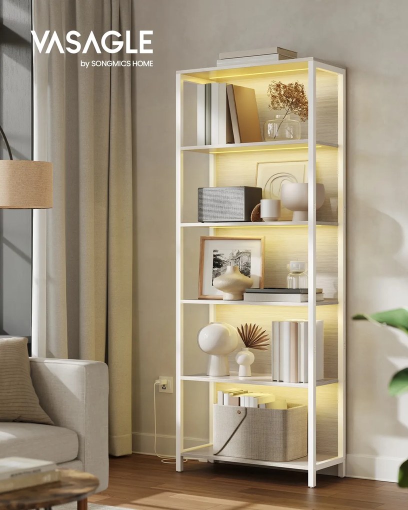 Estante com 6 prateleiras e iluminação, 30,3 x 60 x 178,6 cm, bege natural