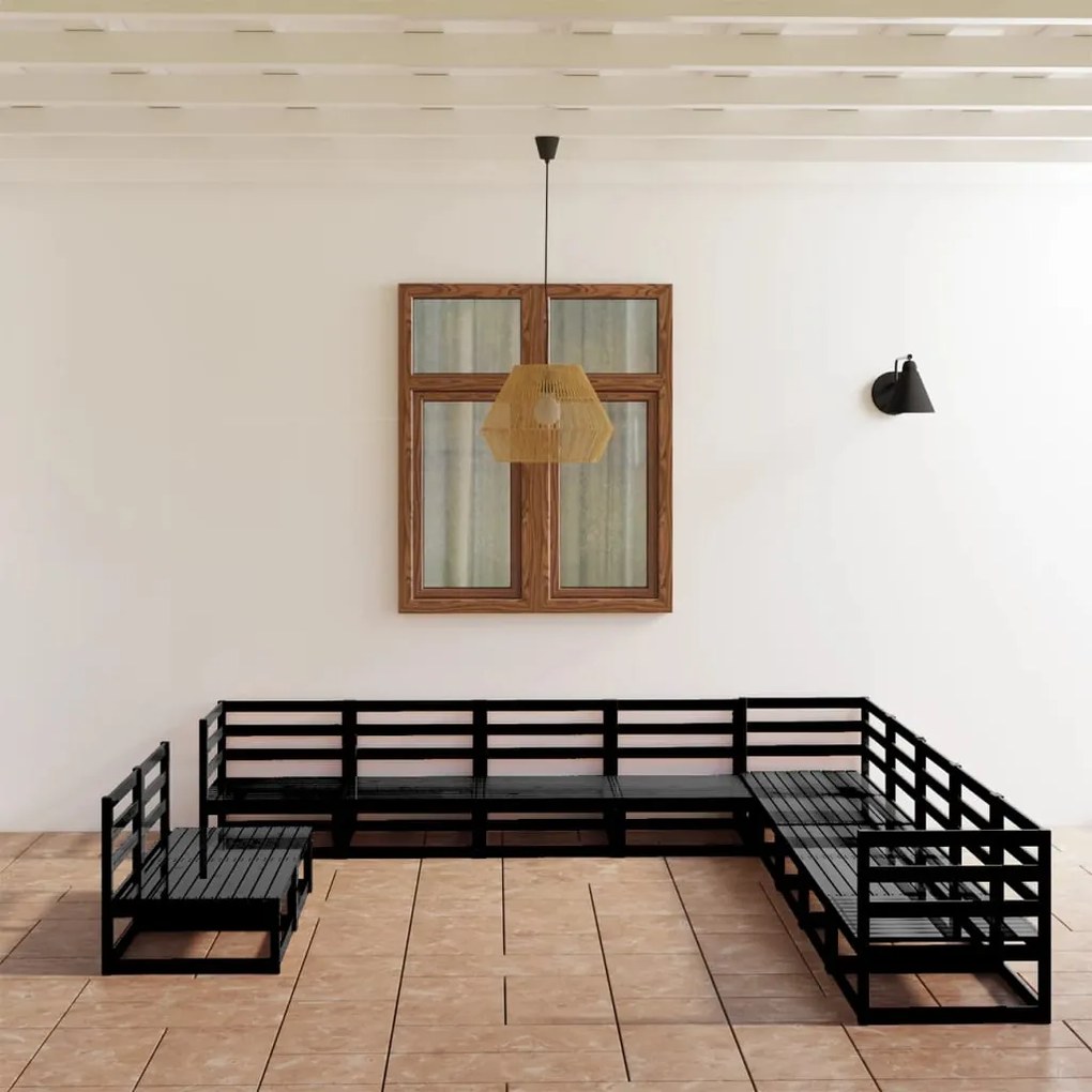 11 pcs conjunto lounge de jardim pinho maciço preto