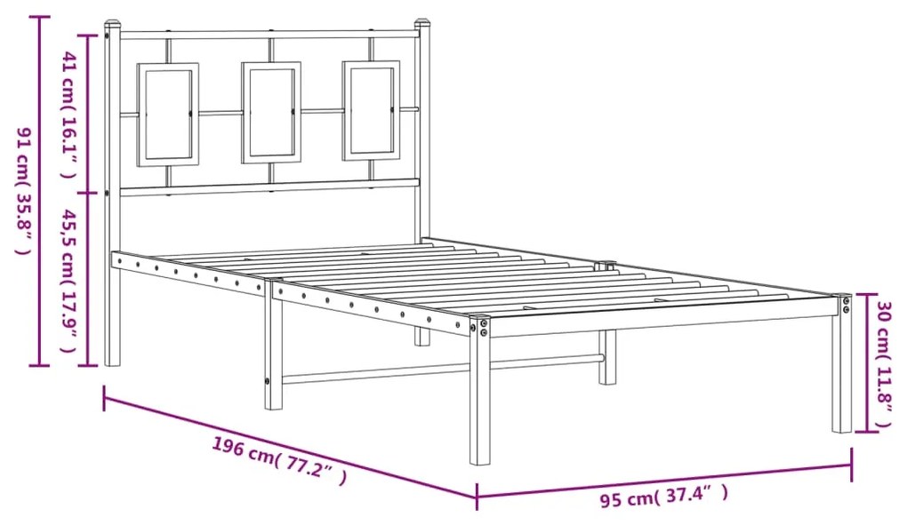 Estrutura de cama com cabeceira 90x190 cm metal preto