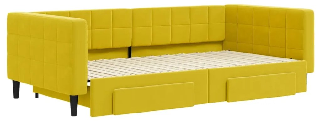 Sofá-cama com gavetão e gavetas 100x200 cm veludo amarelo