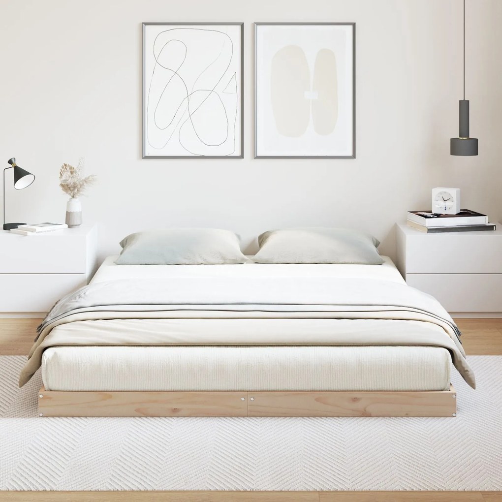 Estrutura de Cama de Piso vidaXL 140x210 cm de Madeira Sólida de Pinho